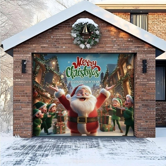 Santa And Elves | Christmas Garage Door Cover